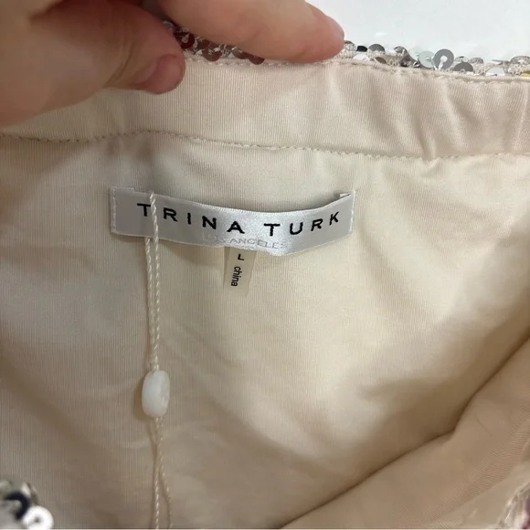 Trina Turk Sequin Strapless Top in Gold, Pink, and White - Picture 6 of 10